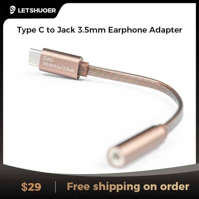 

LETSHUOER Type C to Jack 3.5mm Earphone Adapter DAC 32bit/384kHz Portable Headphone Amplifier for Phone/Player