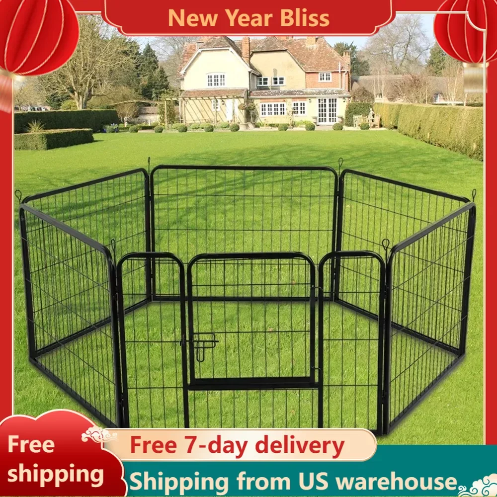 

24" Heavy Duty Dog Playpen Pet Exercise Fence Black Everything for Dogs Houses and Habitats Kennel Basket House Accessories Home