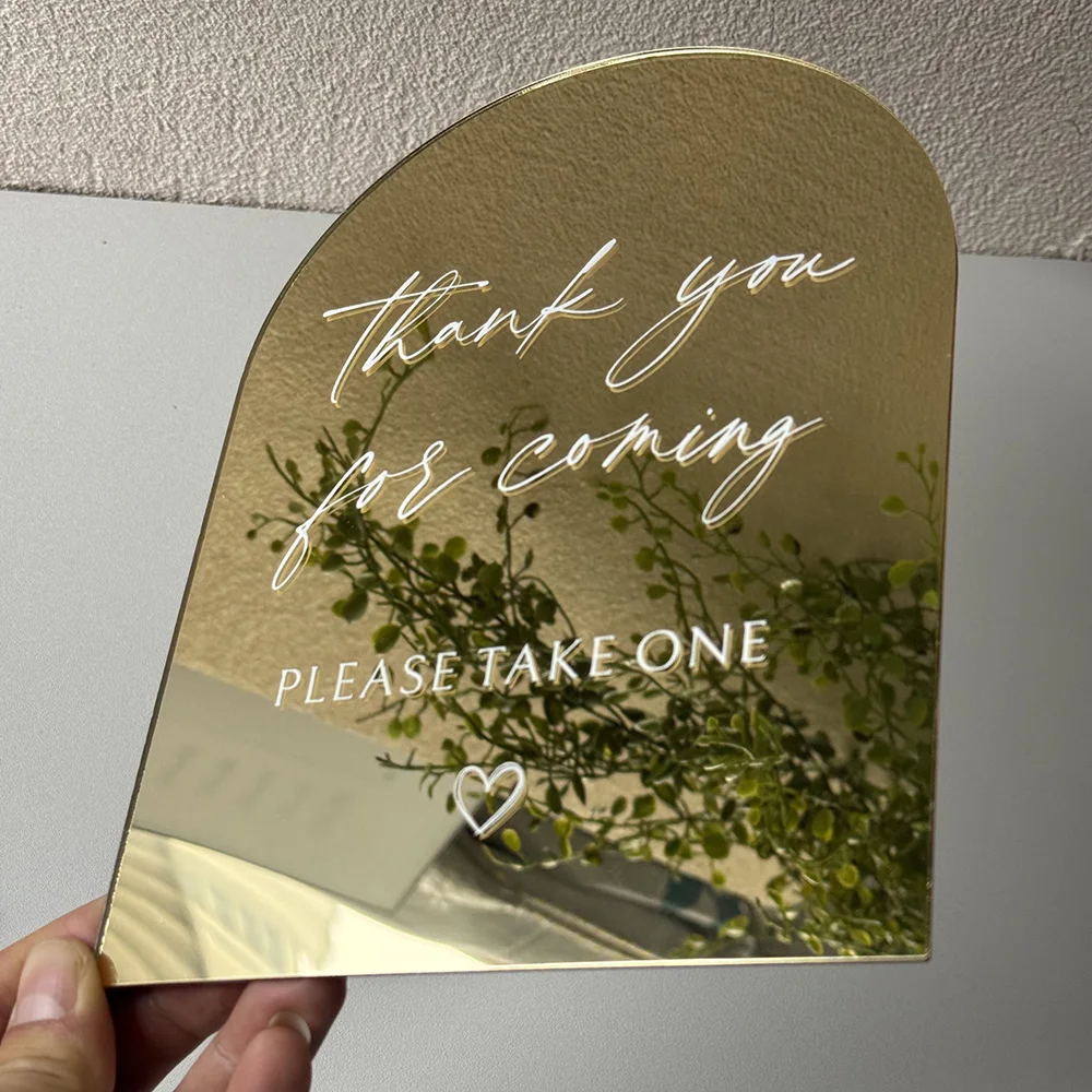 Arch Acrylic Wedding Table Sign Gold Mirror Acrylic Signs with Clear Stand Please Sign Our Guestbook and Please Take One 6*