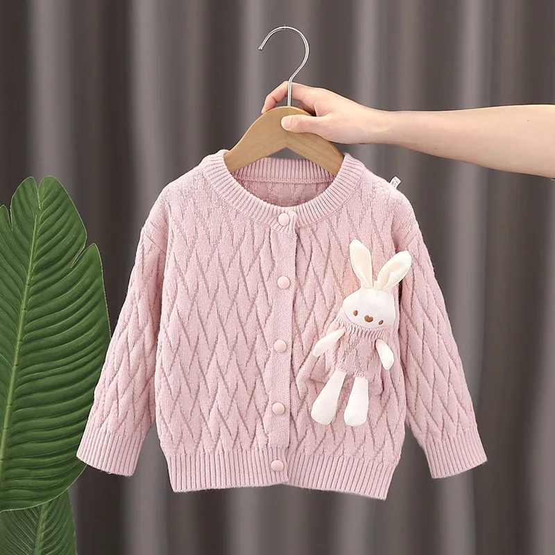 가을 아동 여아 스웨터 코트  여아 꽃무늬 도트 가디건 1-5세 여아 배색 오픈 스티치 코트  니트웨어