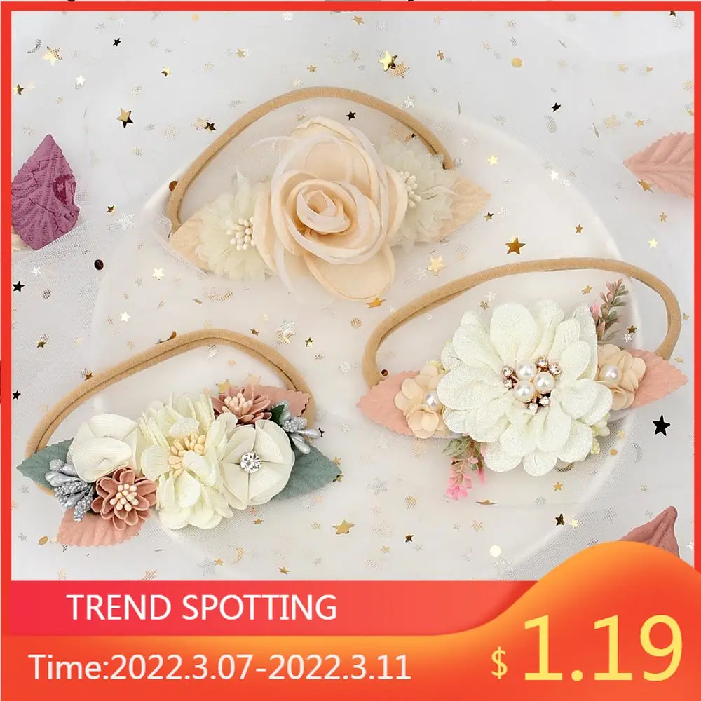 Pearl Lace Artificial Flower Headband Newborn Headband for Baby Girl Handmade Hairband Hair Accessories резинки для волос детям