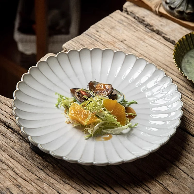 1Pc8Inch/10.5Inch Embossed Stripesd Shell Edge Ceramic Plate, Salad Plate, Western Steak Plate Breakfast Plate, Salad Light Food Plate, Suitable for Restaurant Western Food Plate, Serving Plate, Home Kitchen Tableware Serving Supplies, Gift Giving 1Pc8Inch/10.5Inch Embossed Stripesd Shell Edge Ceramic Plate, Salad Plate, Western Steak Plate Breakfast Plate, Salad Light Food Plate, Suitable for Restaurant Western Food Plate, Serving Plate, Home Kitchen Tableware Serving Supplies, Gift Giving