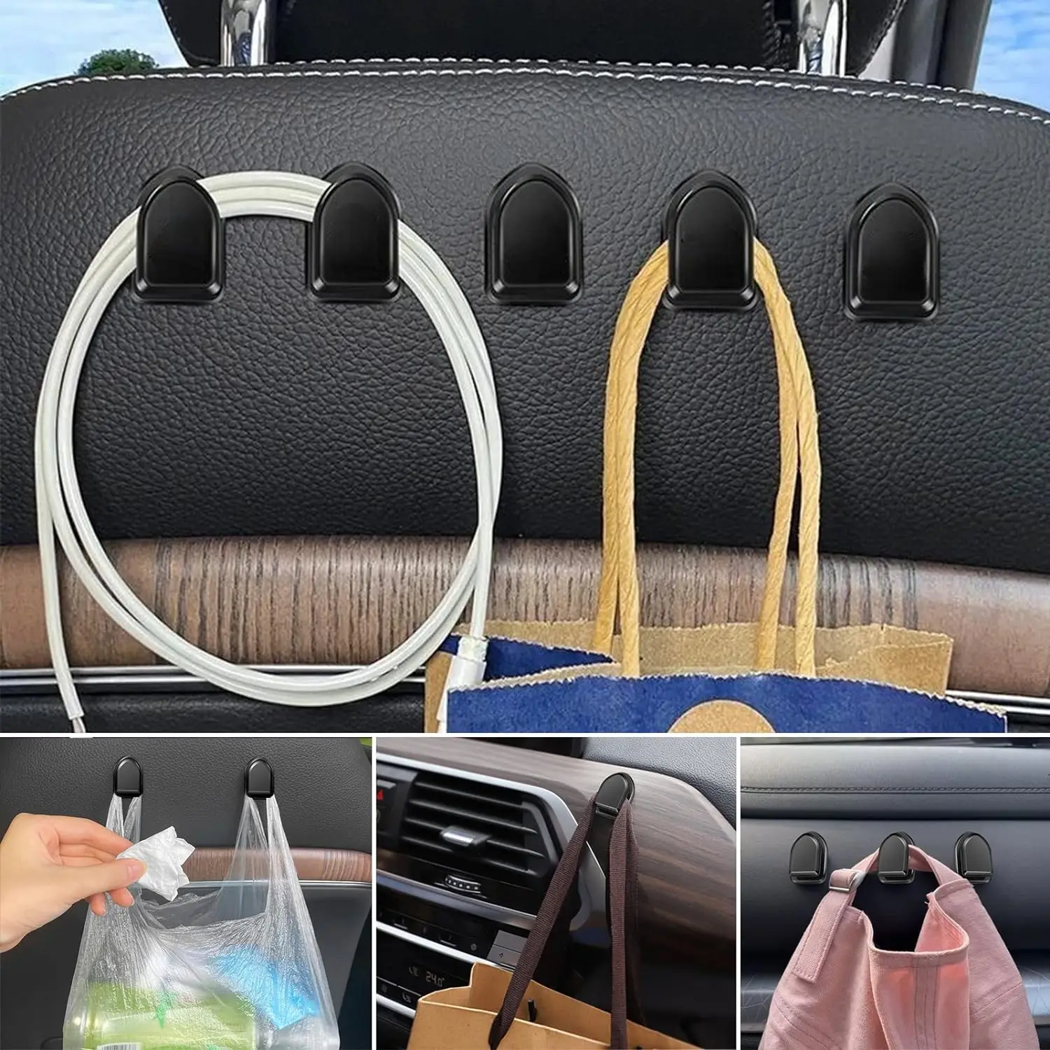 Mini Car Self-Adhesive Hooks for USB Cable, Keys & Headphones 3