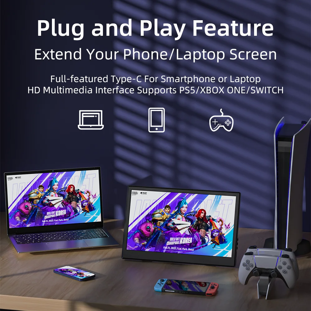 JSHIX 11.6 인치 휴대용 모니터 HD 화면 두 번째 디스플레이 USB 포트 외부 키보드 마우스 노트북 전화 용 VESA 스탠드 모니터