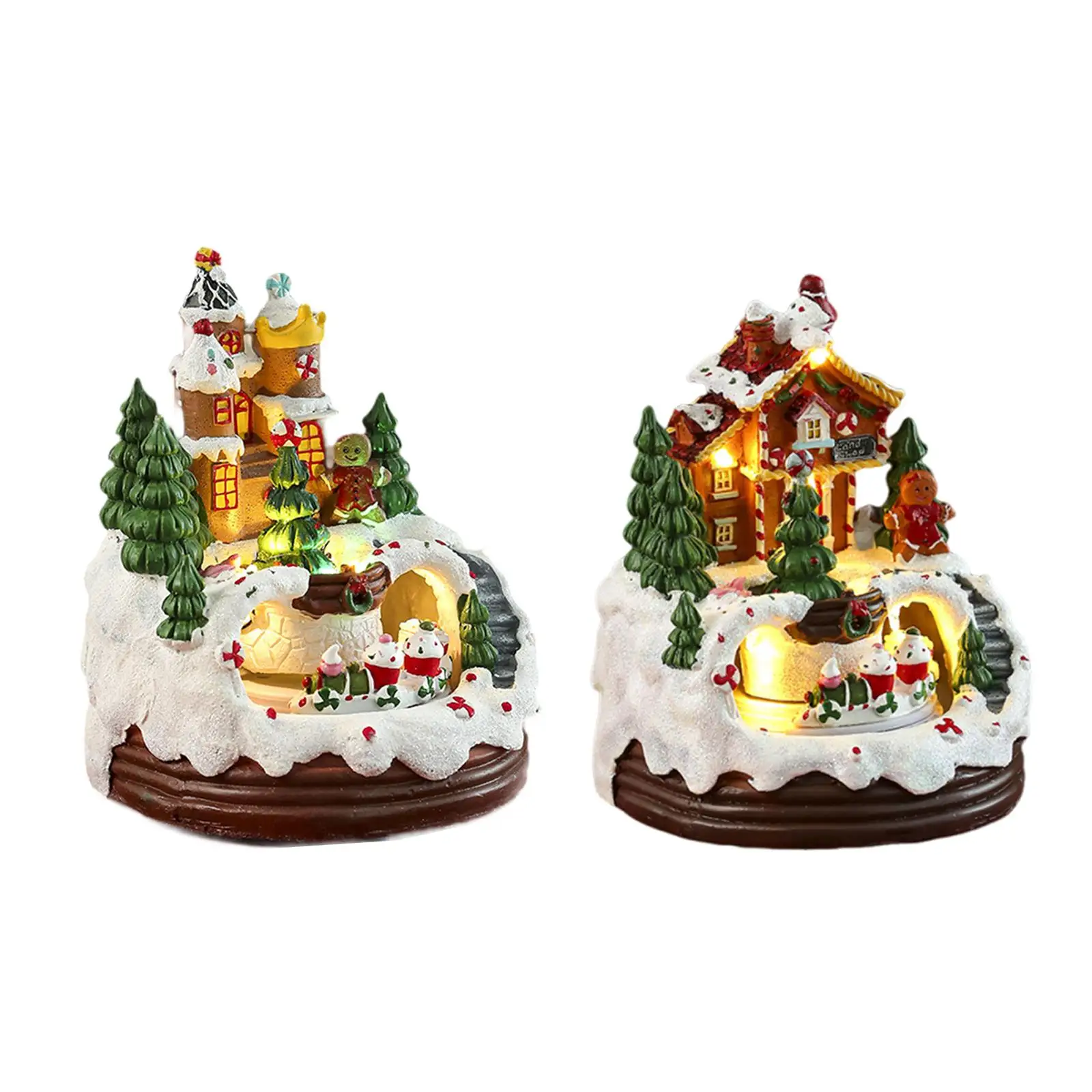 Christmas House Music Box Toy with Rotating Train Xmas Gifts Tabletop Ornament for Bedroom Holiday New Year Bookshelf Indoor