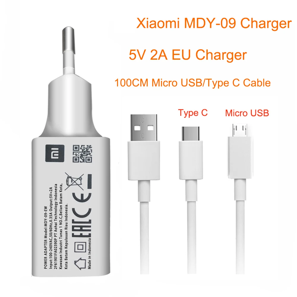 Xiaomi MDY-08-EO Cargador Original 5V/2A + Cable Micro USB 80cm Blanco