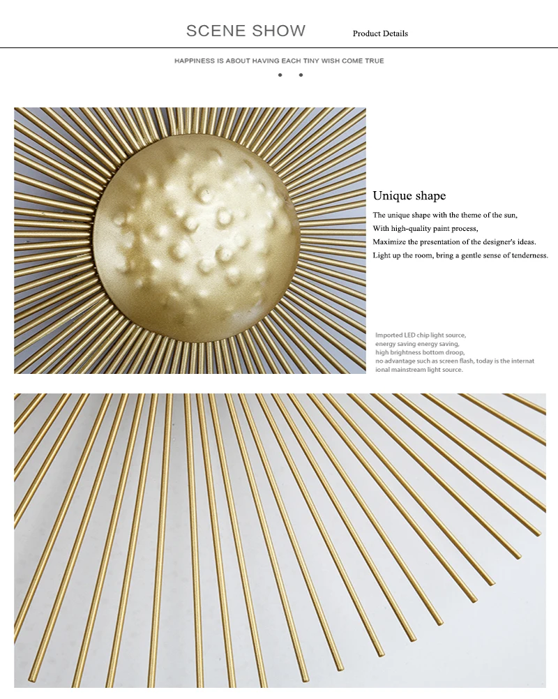 Gold Sonne Wandleuchte Home Decor kreisförmige Metall Vintage Wandleuchte für Foyer Schlafzimmer Wohnzimmer Dekoration Zimmer Stimmungslichter – Detail 6