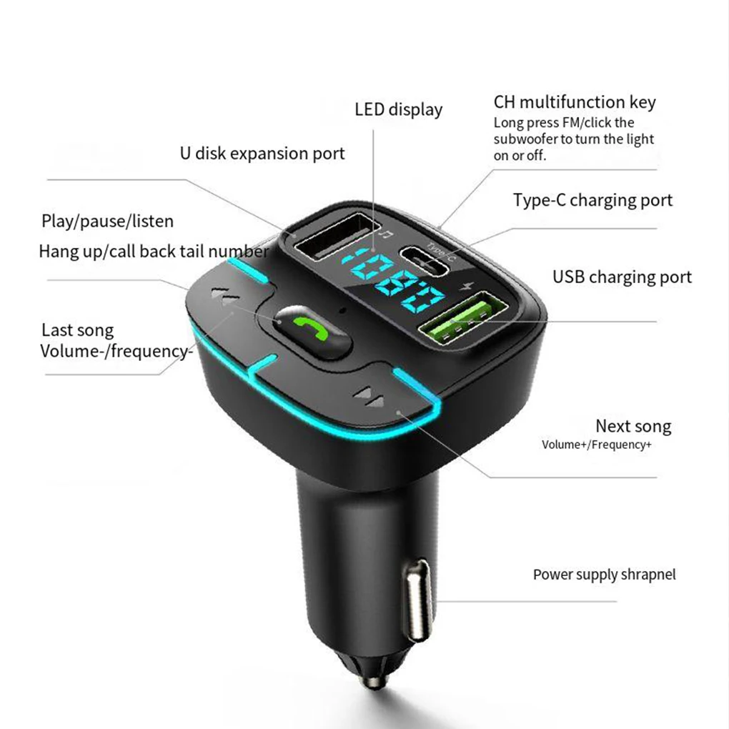 Car Charger Fast Charging With Built-in Microphone support for MP3/WMA/WAV/FLAC/APE Music Decoding Formats Wireless Car Kit