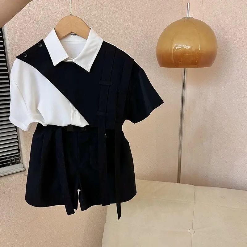 Children's Summer Set New Korean Version Boys' Baby Shirt Children's Stylish Short Sleeve Shorts Two Piece Set