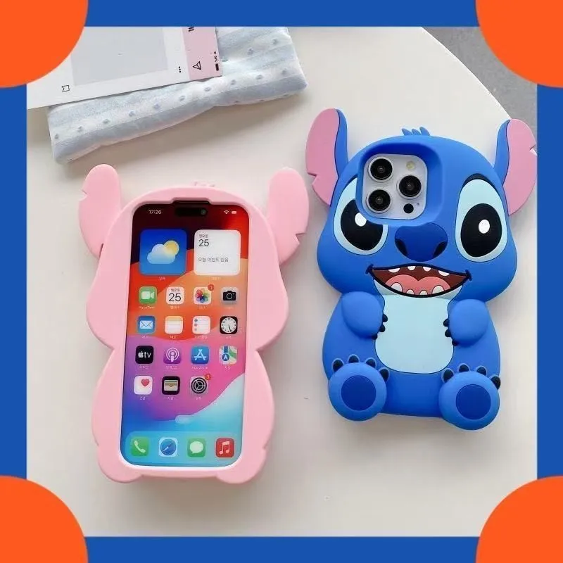 Disney Cute 3D Cartoon Big Ears Stitch Silicone Phone Case Suitable for iPhone 16 15 14 13 12 11 Pro Max Plus XR XSMAX 7 8 Plus 4