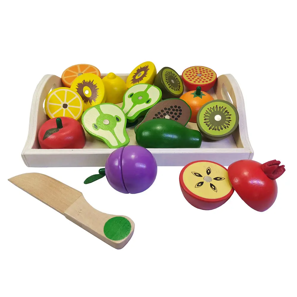 Wooden Play Food for Kids Kitchen Cutting Fruit Vegetable Set Role Pretend Play Montessori Toy for 2 3 4 5 6 Year Old Boys Girls