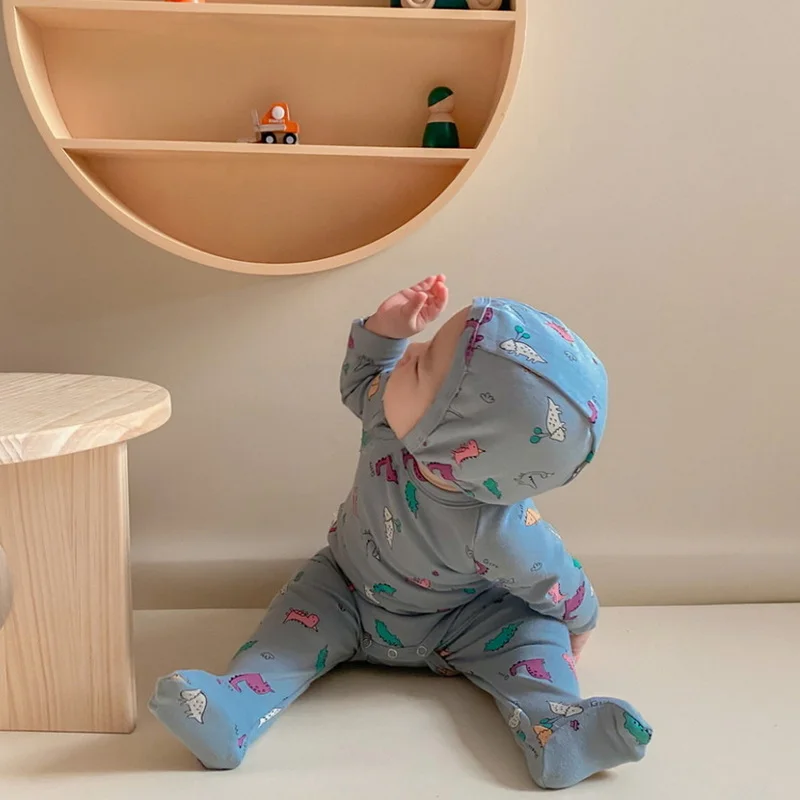 Autumn Baby Clothes Boy Girl Pajamas Cartoon Dinosaur Cotton Long Sleeves Top+Leggings Sleepwear Newborn Nightgown E43535
