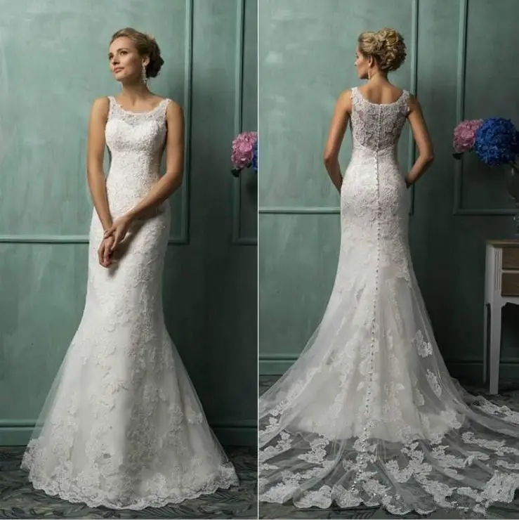 

Ladies Lace Scoop Neck Cap Sleeve Slim Hips Court Train Mermaid Back Gauze Trumpet bridal gown 2018 mother of the bride dresses