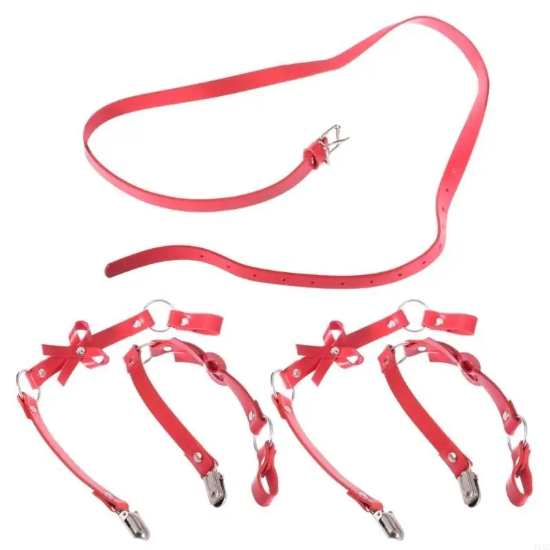 Mujeres PU Cuero Bownot Garter Belrume Cinturón arneses cintura con clip metal Y1ac