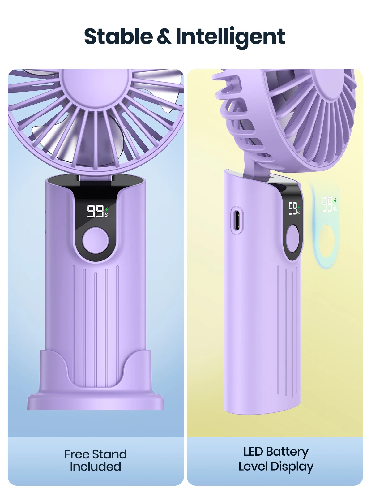 K38 Portable Handheld Fan,5000mAh 3 in 1 Multifunction Personal Travel Neck Fan