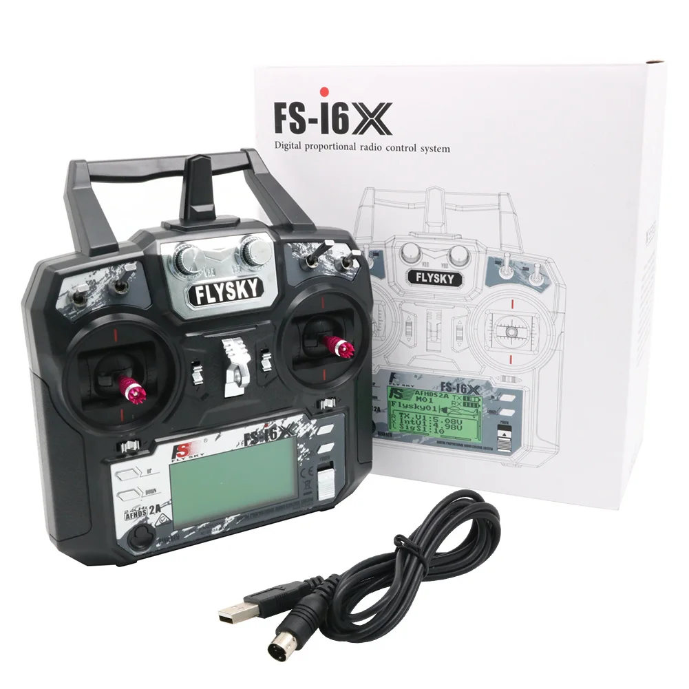Détail des commandes et antenne de l'émetteur RC Flysky i6X 2.4GHz AFHDS 2A