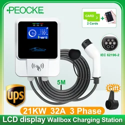 Peocke EV Charger Station Electric Vehicle Car Type 2 Plug Cable 7 11 21KW 32A 3 Phase Wallbox APP Wifi Control IEC62196-2 Wallm