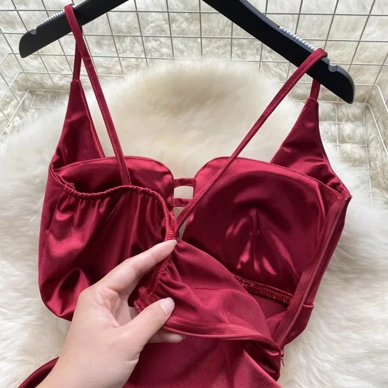 우아한 섹시 새틴 비대칭 슬립 드레스, 요정 여름 해변 휴가 드레스, 슬림 여성 이브닝 파티 미니 드레스