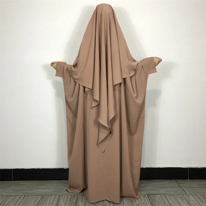 

Prayer Dress 2 Pcs Muslim Islamic Clothing Nida Modest Dress Butterfly Abaya Set Match Khimar Ramadan EID Jilbab with Long Hijab