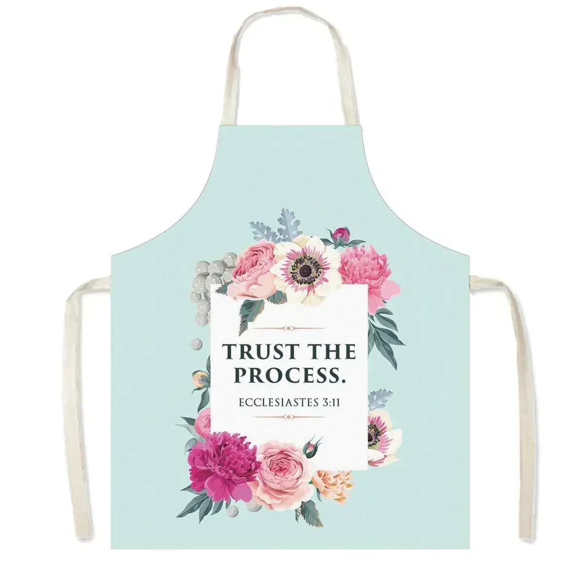 Christian Bible Verse He Will Sustain You Print Apron Flower Women Men Kitchen Work Clothes BBQ Home Cooking Cleaning Aprons 4