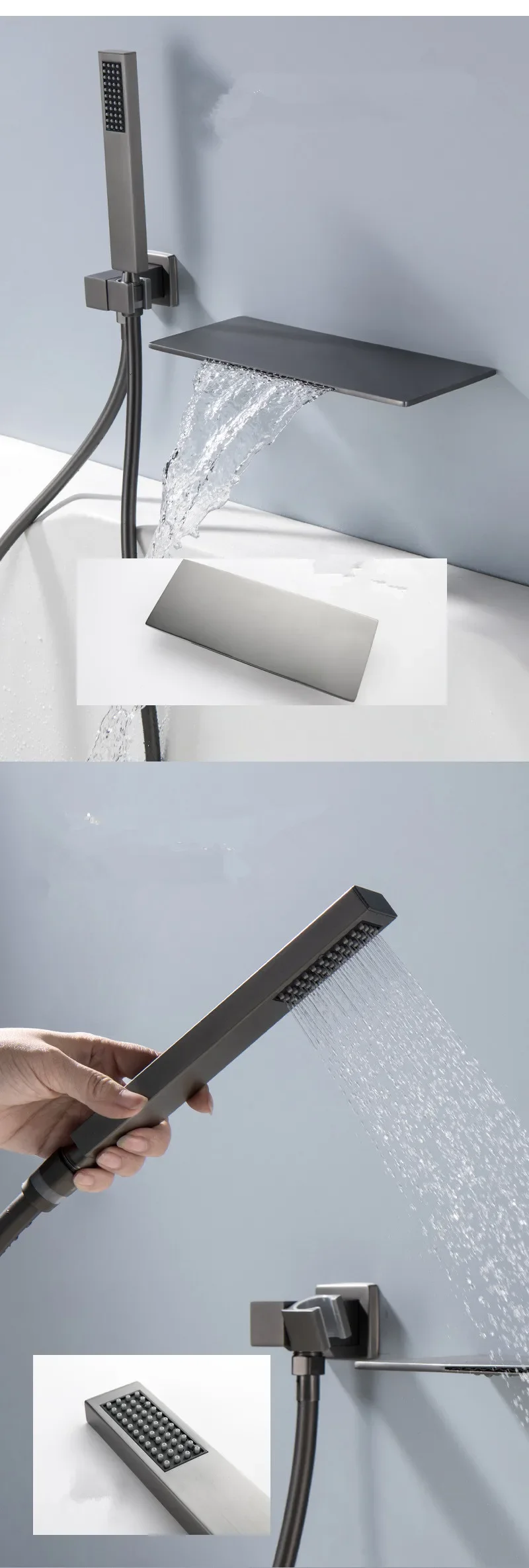 Description Picture 4 of itemGray Bathtub and Shower Faucet Set Brass  Waterfall  Mixer With Handheld Waterfall  Tap
