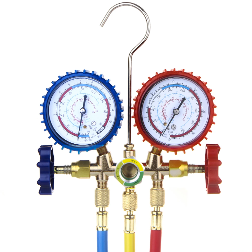 Air Condition AC Diagnostic Manifold Gauge Pressure Gauge Set Refrigerant Air Conditioning Tools With Hoses Hook
