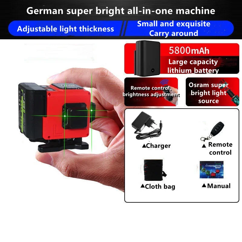 Niveau Laser 4D 16/12 Lignes Vert Auto-nivelant 360° - Neuf