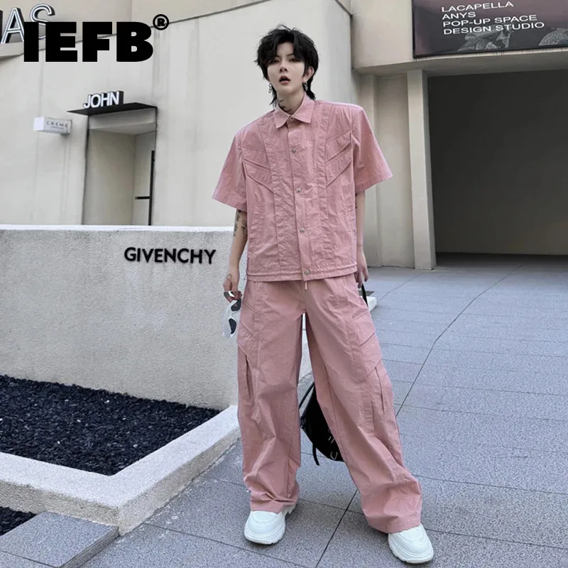 

Мужской однобортный костюм IEFB, прямая Повседневная куртка с коротким рукавом и брюки, свободный костюм из двух предметов, модель 2024 28W3128 на лето