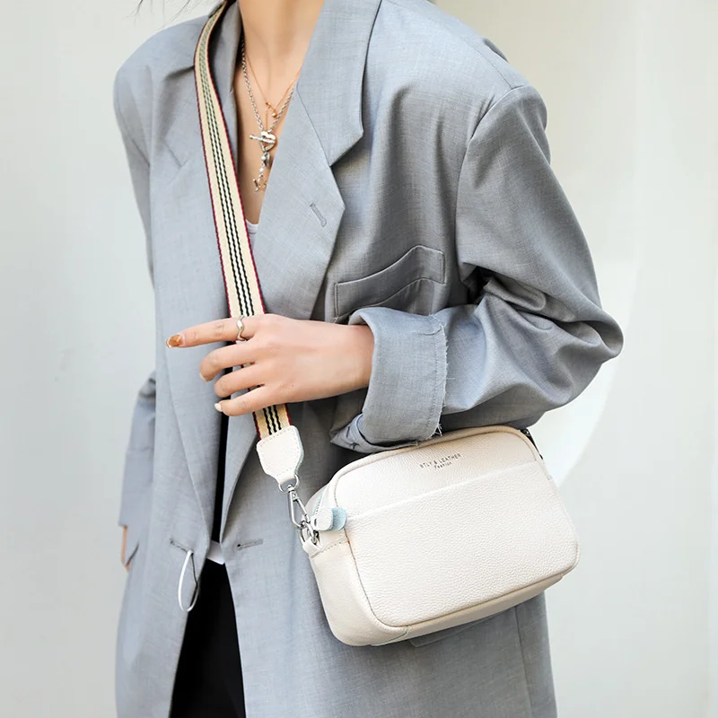 Leather Female Bag Tote Women Messenger New Wide Shoulder Strap Casual Crossbody Bolsas Handbag Woman Clutche White Y2k