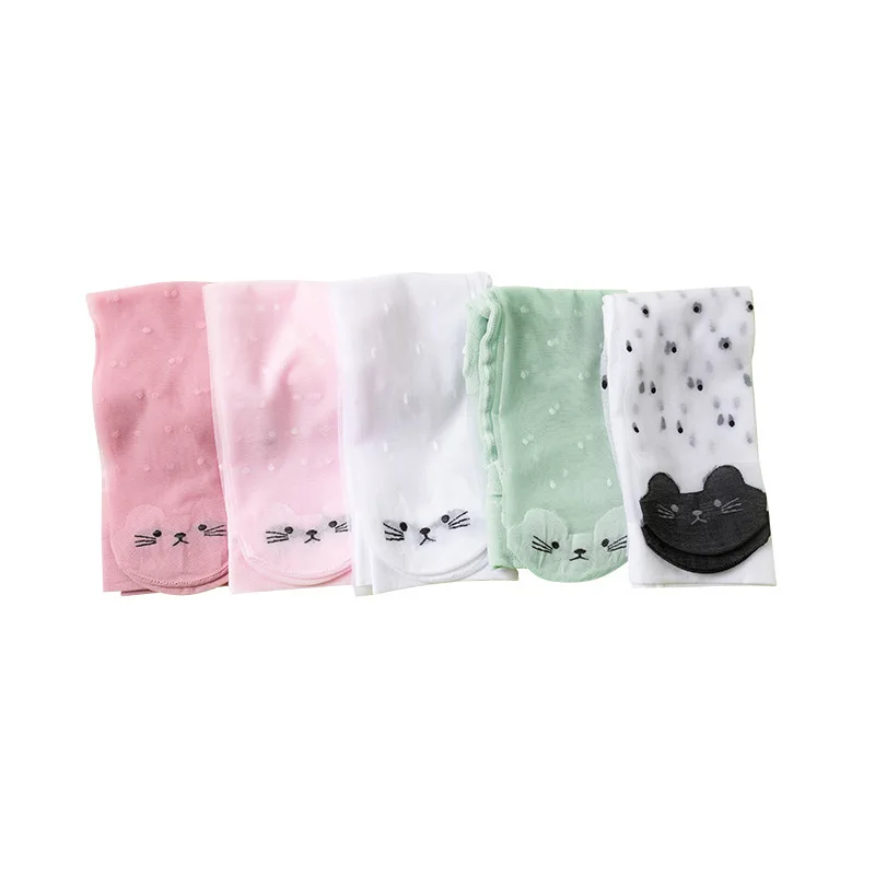 

Children's Silk Stockings Summer Super Thin Anti-snag Girls Sheer Pantyhose Cat Head Toe and Dotted Pattern Ultra-thin Baby