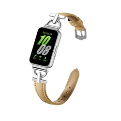 Elegant Metal and Leather Strap for Smartwatch - Premium Wristband Bracelet (Khaki)