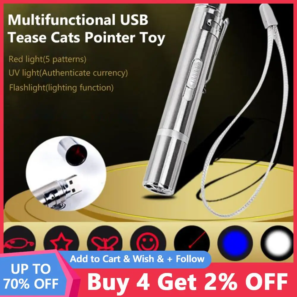 Cat Toy 3 in 1 USB Rechargeable Funny Cat Chaser Toys Mini Flashlight Laser LED 4mW Dropshipping Pen Light Cat Light Pointers
