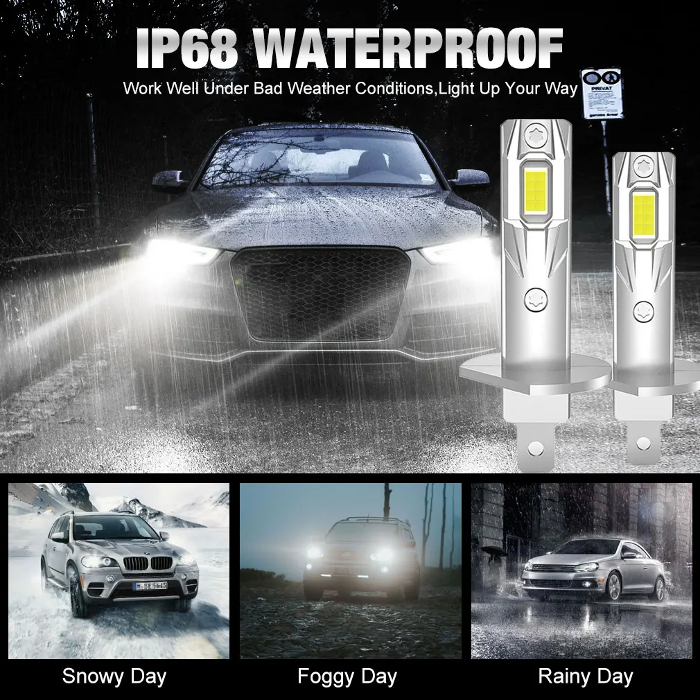 20000LM H1 H3 LED Headlight Bulb Mini H1 H3 Canbus Size Wireless For Car Lamp CSP 3570 Chip White 6500K Plug&Play 12V led lights led bulbs led headlights led car lights led car headlights car headlamps