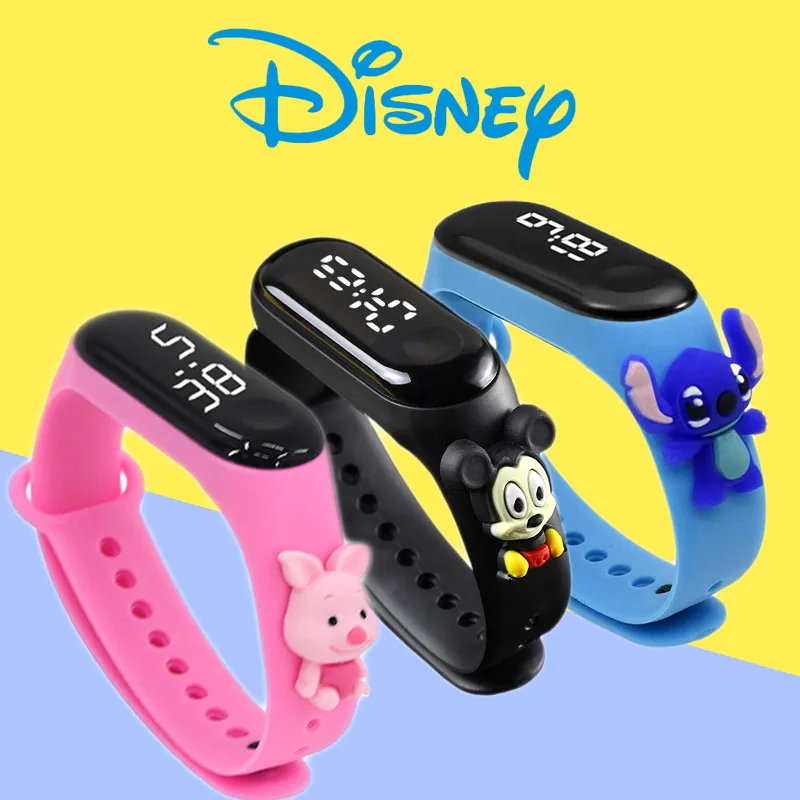 

Disney Anime Stitch LED Waterproof Kids Digital Watch Mickey Winnie Children Watch Sports Touch Electronic Animation Kids Gifts