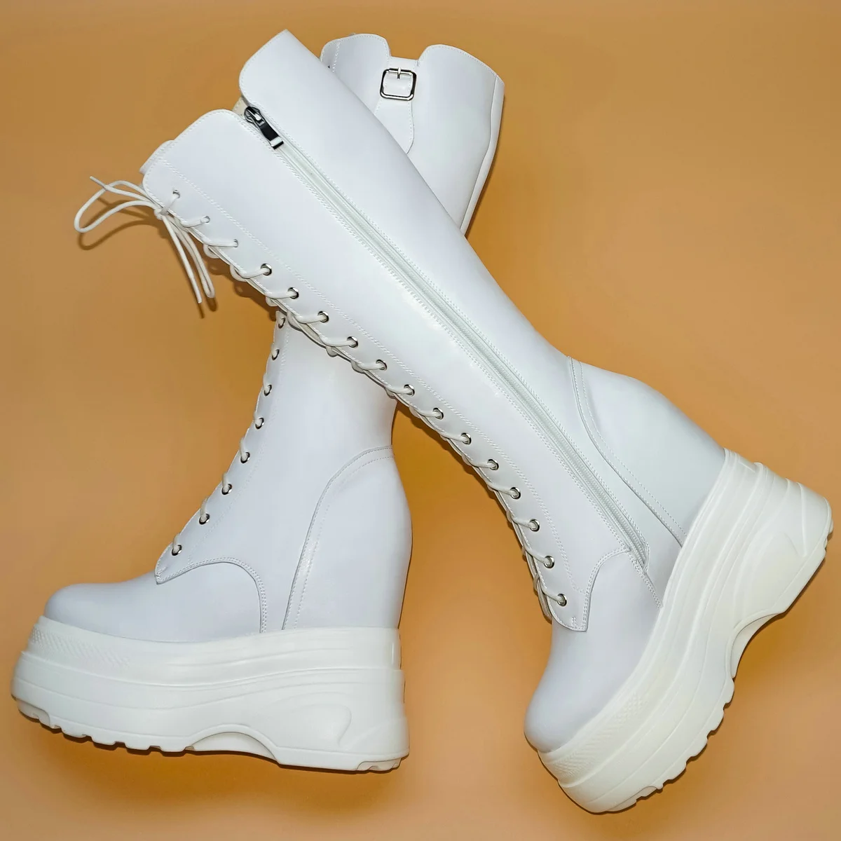 Winterschuhe Super High Heels Pumps Damen Rote Rose Weiß Echtes Leder Keile Kniehohe Schneestiefel Große Größe 45, klobige Turnschuhe – Detail 4
