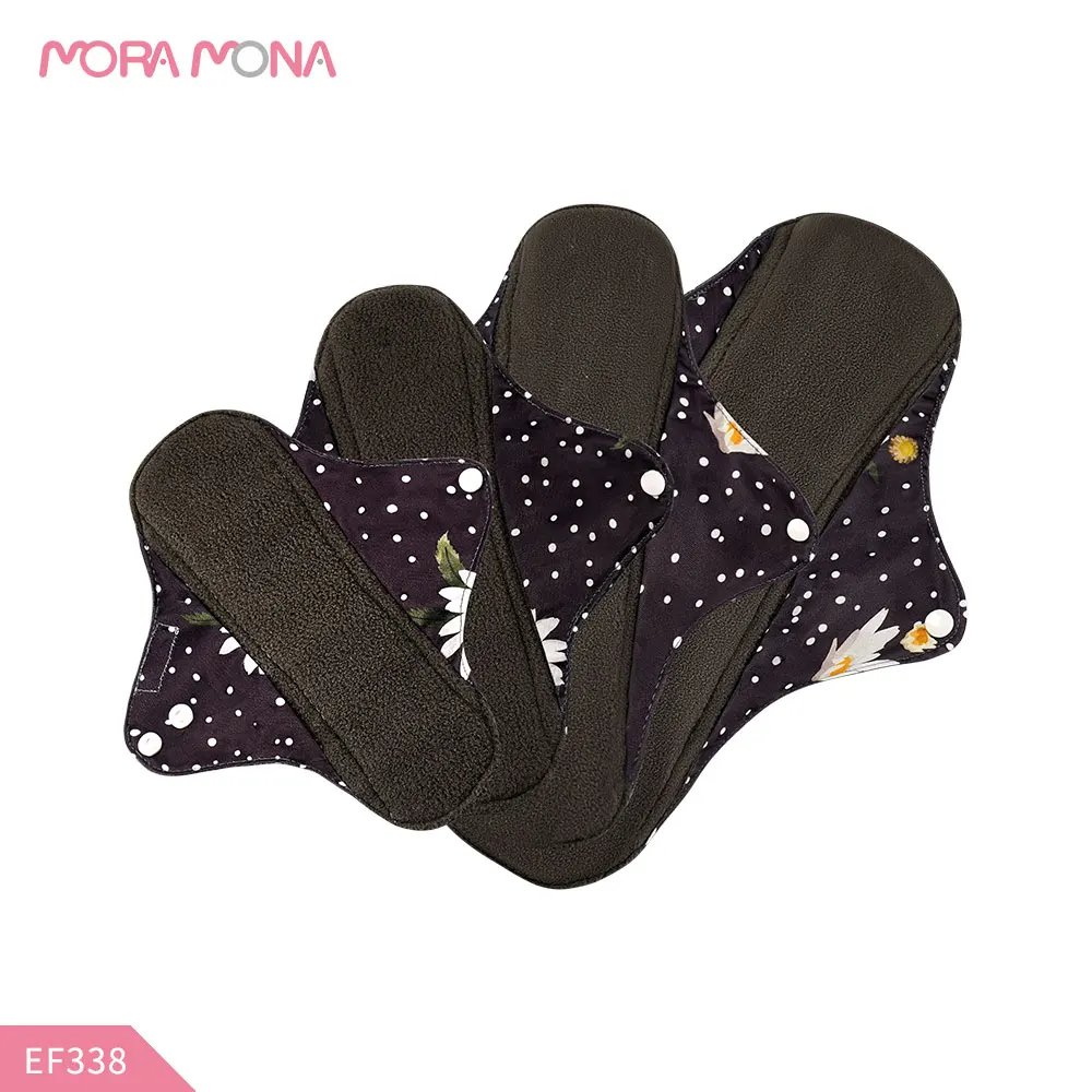 

Mora Mona 4 Pcs Reusable Menstrual Pad Waterproof PUL Feminine Hygiene Panty Liner Bamboo Charcoal Washable Sanitary Napkin