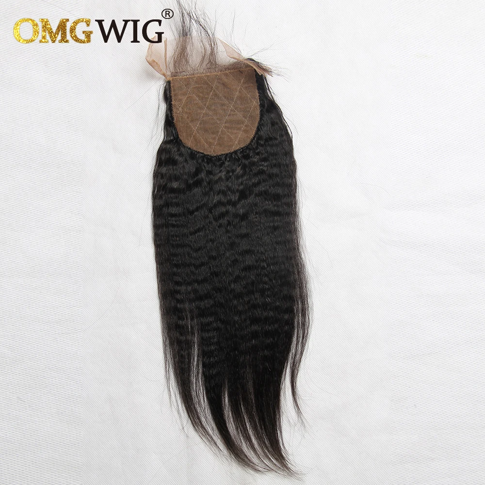 22'' 4x4 Silk Base Closure Kinky Straight Human Hair Lace Frontal Free Part Bleached Knots Transparent Lace Top Human Hair