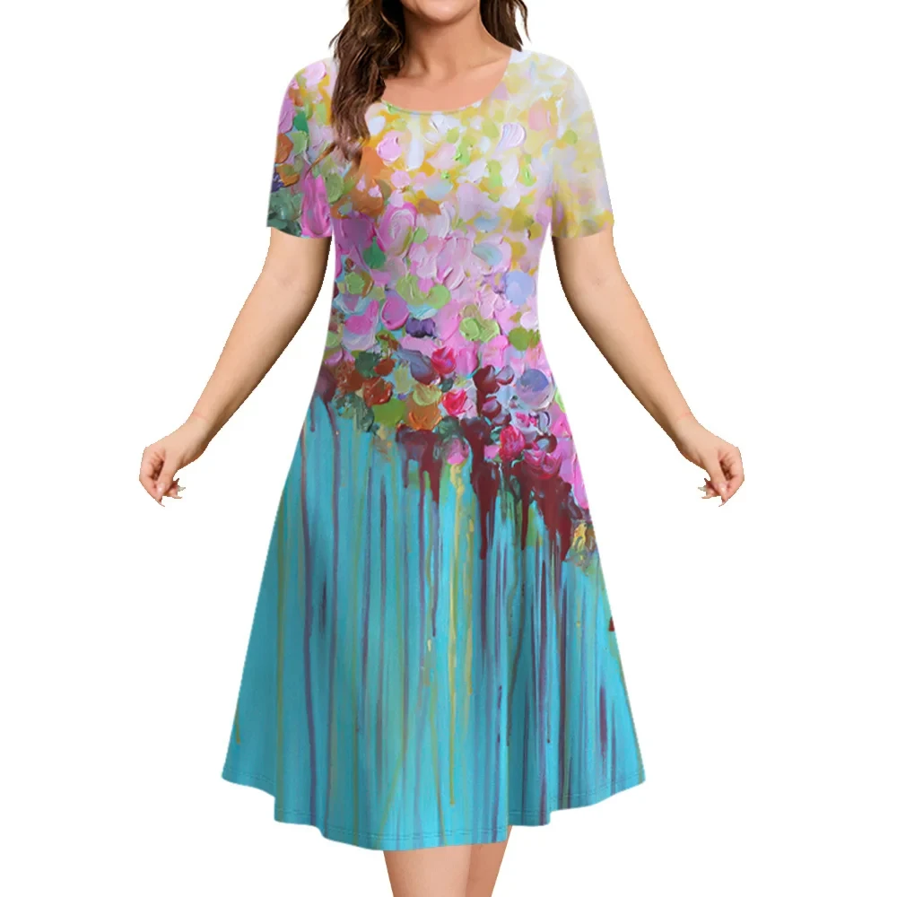

Женское винтажное платье выше колена, свободное платье с цветным 3D принтом, с коротким рукавом и круглым вырезом, большие размеры, 2023