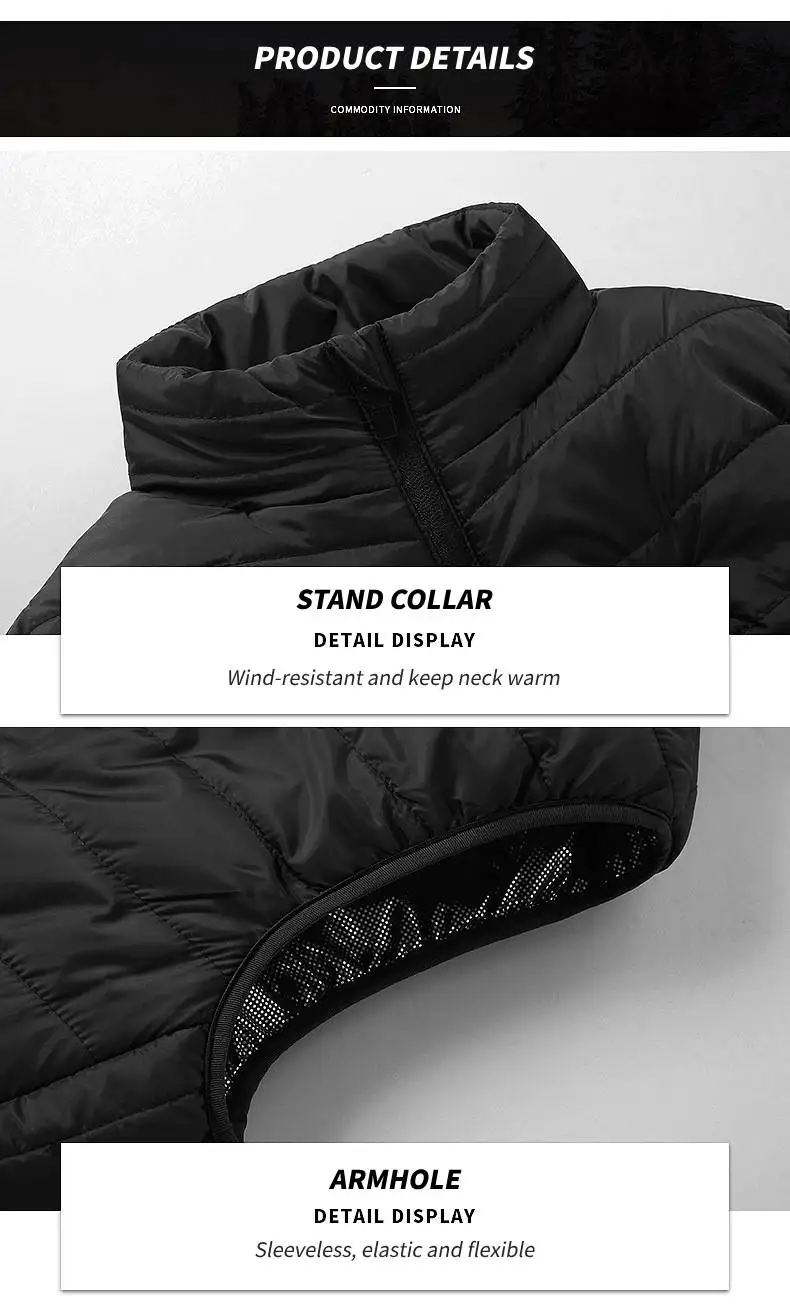 Description Picture 6 of item21 areas Heated Vest Jacket USB Men Winter Electric Heated Vest Thermal Waistcoat for Hunting Hiking Warm Hunting Jacket Hiking