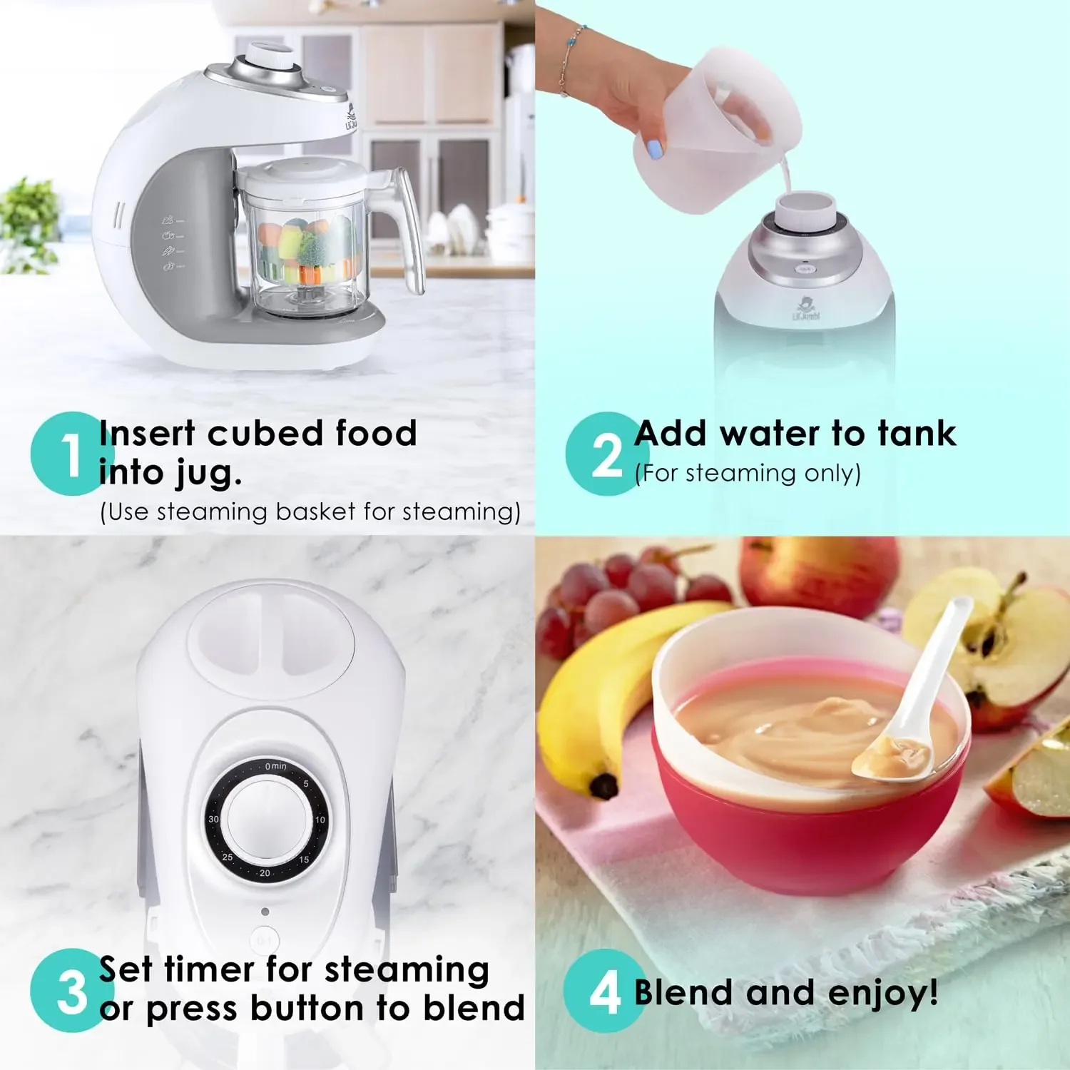 Baby Food Maker - 2-in-1 Steamer & Puree Blender with Timer, One-Press Processor & Auto Shutoff - Cook & Steam Fruits 3