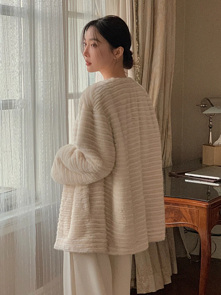 HDHOHR 2024 Real Mink Fur Coat Women Luxury Natural Kintted Mink Fur Jackets Winter Warm Thick Fur Clothes For Female Plus Size