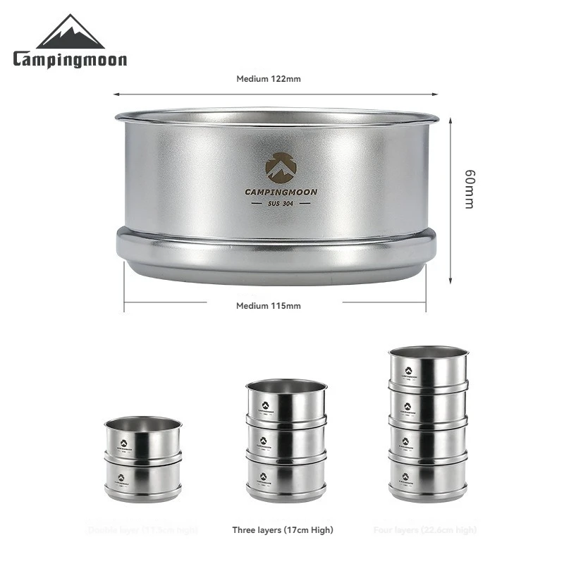 CAMPINGMOON Outdoor Camping Picnic Stainless Steel Xiao Long Bao Steamer Picnic Portable Shiraz Bowl Steamed Tray camping cookware camping cookware set