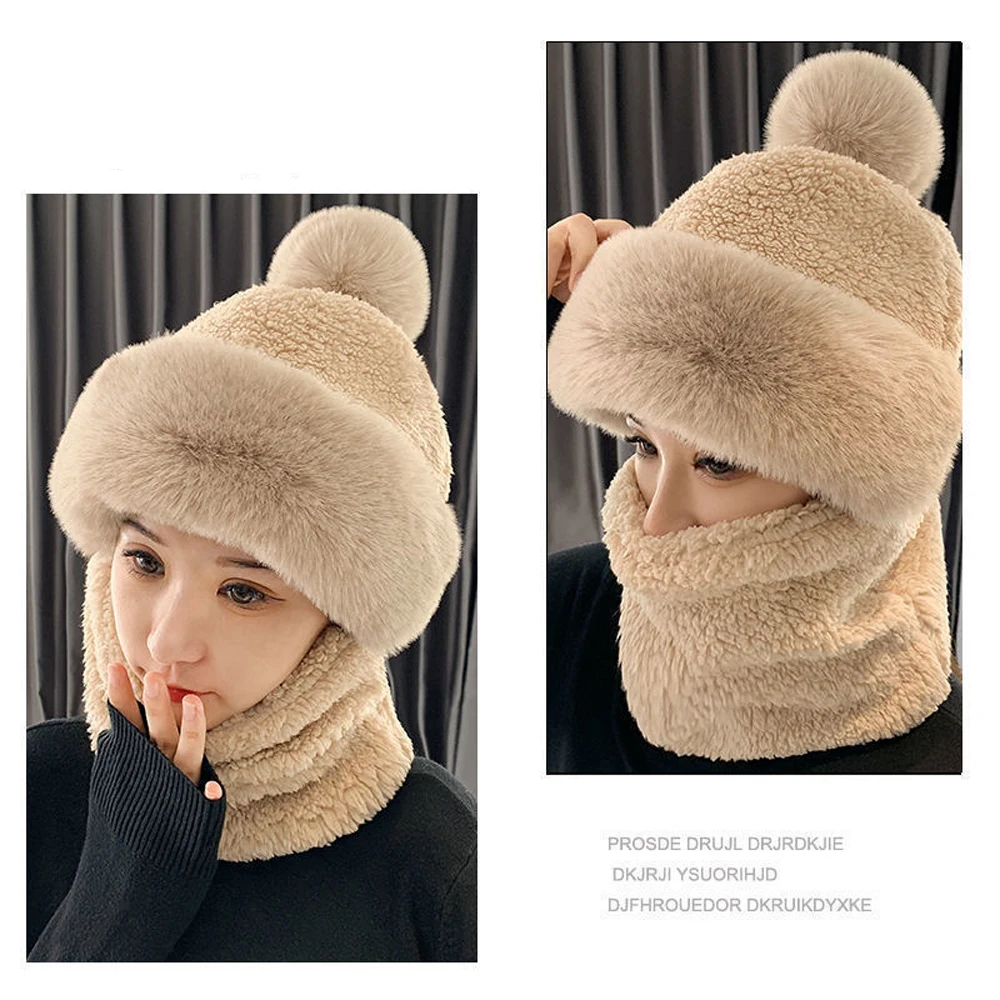 

2023 Winter Female Hat Scarf Caps Neck Warmer For Beanies Pullovers Masked Hats Men Women Kids Outdoor Warm Plush Fleece Hats