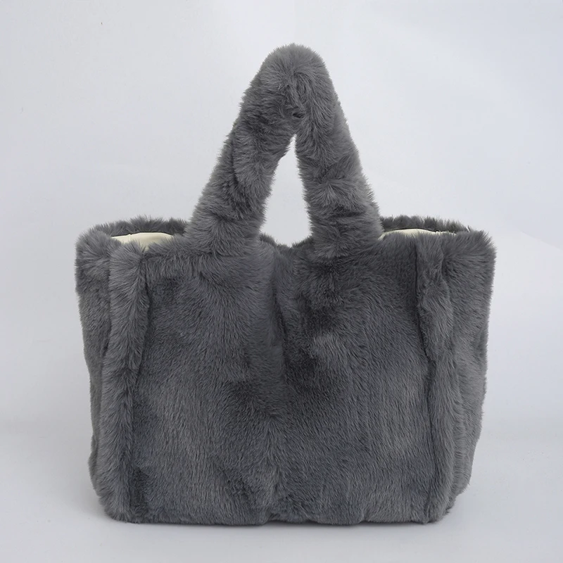Plush Faux Fur Tote Bag Large Capacity Soft Handbag
