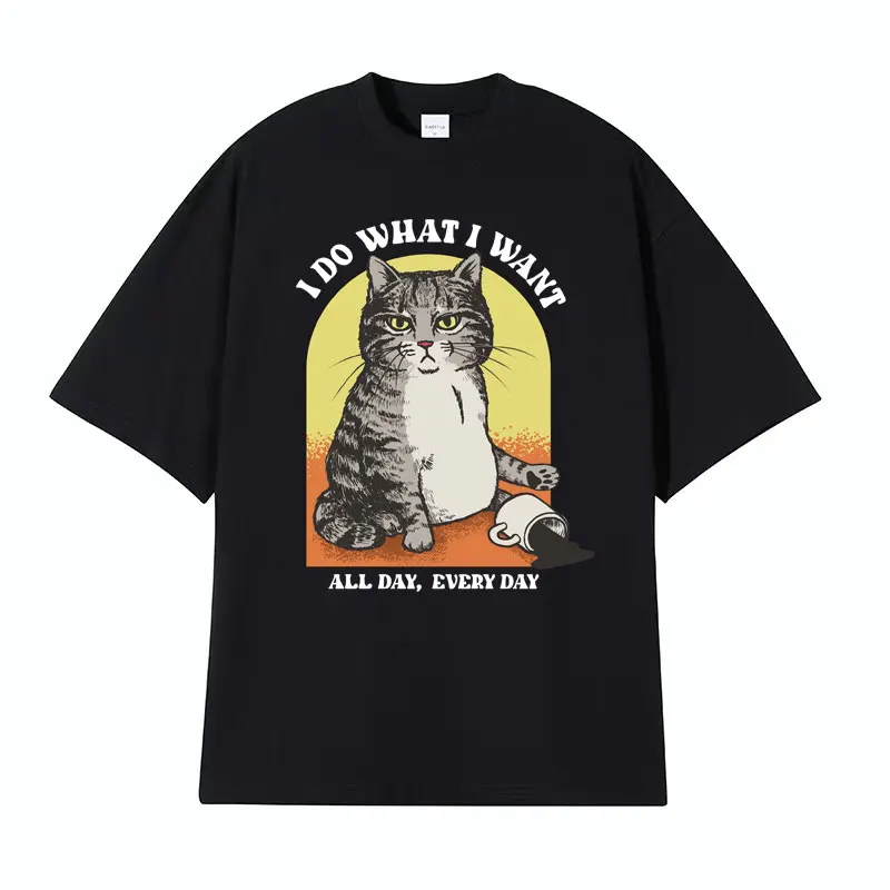 I Do What I Want Funny Cat Meme Graphic T-Shirt Uomo Donna Estate Plus Size Top T-Shirt Casual 100% Cotone T-Shirt Oversize