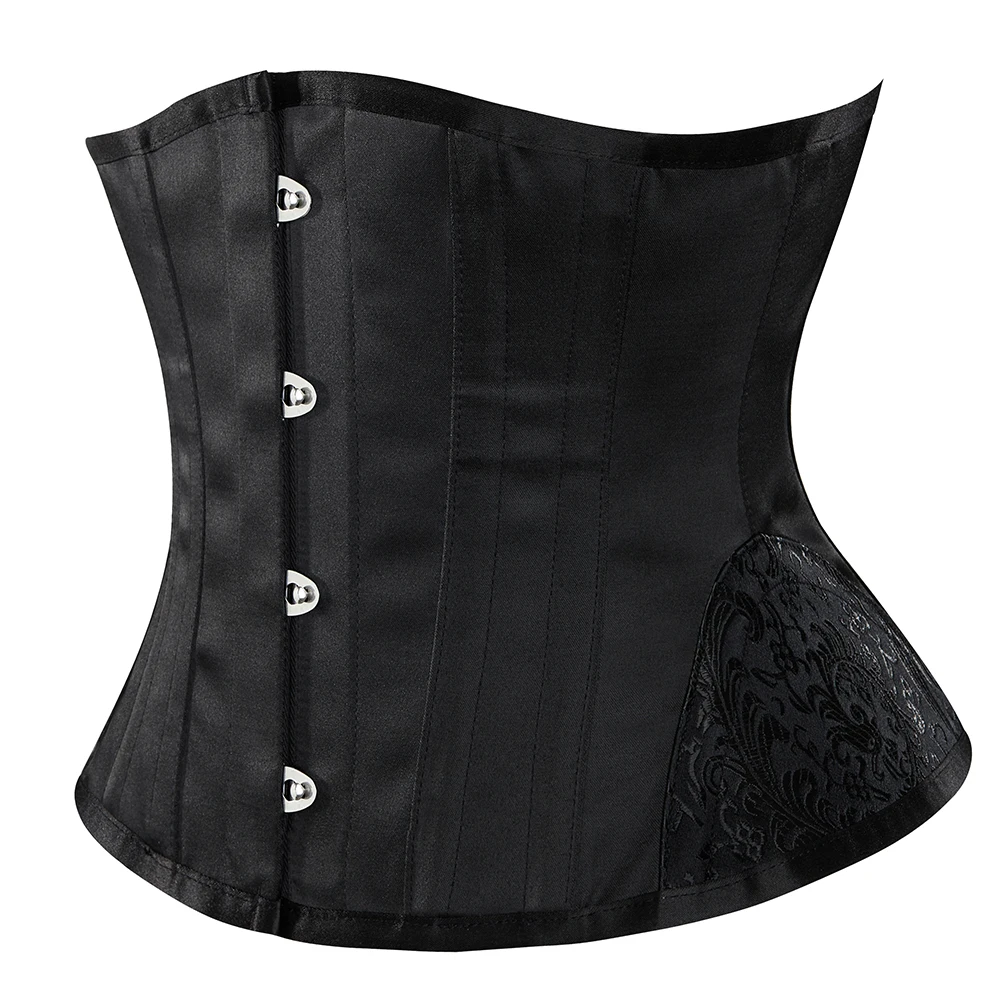Vintage Underbust Corset Women 14 Steel Boned Waist Cincher Curved Hem Bustiers Corselet