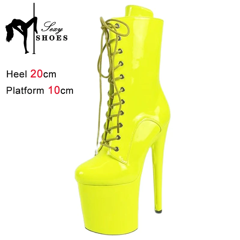

ANKLE Boots Women Sexy Platform High Heels Fluorescent Yellow 20CM Pole Dance Shoes Nightclub Fetish Stage Show Women Shoes