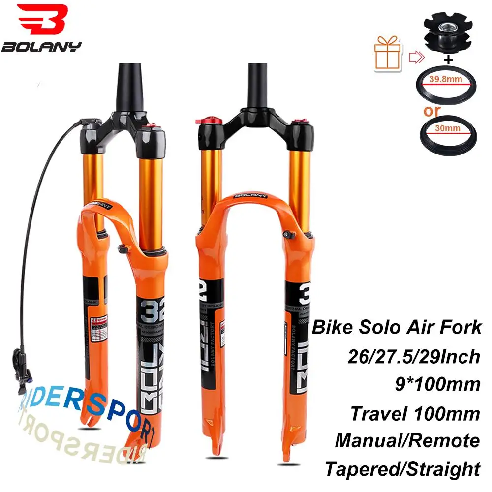 

BOLANY MTB Bike Fork Air Suspension 26/27.5/29 Inch Mountain Bike 100mm Straight/Tapered Disc Brake Fork For Bicycle Accessories