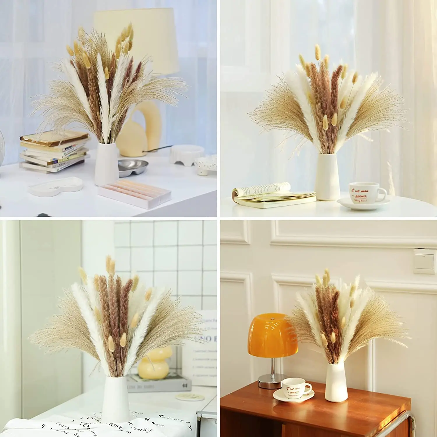 Dried Pampas for Decoration Fluffy Natural Tall Pampas Set 30-100Pcs Small Reed Dried Flowers Bouquet Boho Home Ramadan Decor images - 6