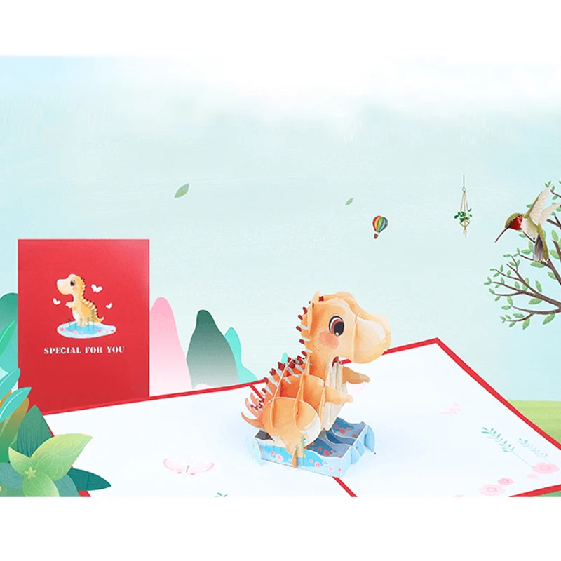 3D Dinosaur Pop Up Greeting Card with Envelope Mother's Day Thank You Card Baby Valentine Wedding Invitation Birthday Gift